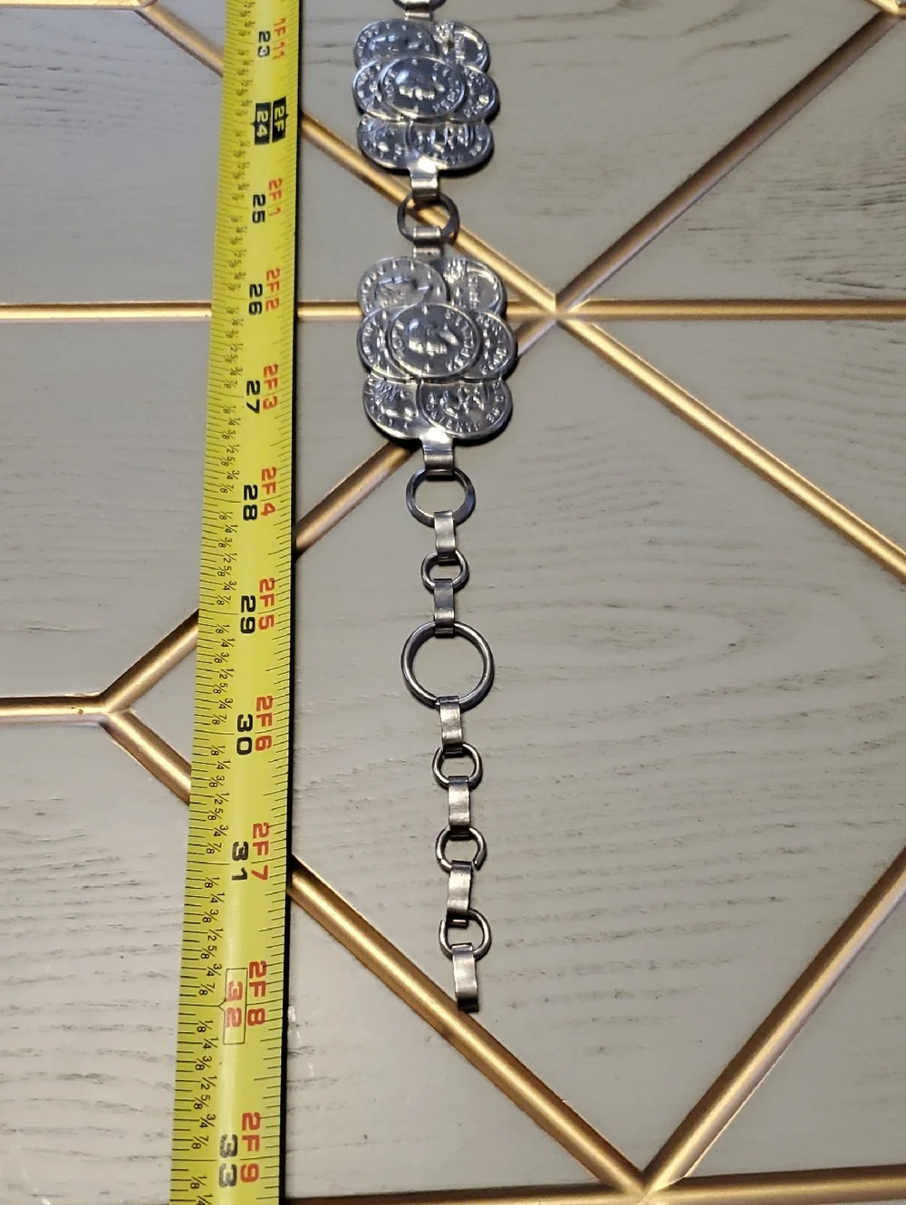 Silver-Tone Metal Coin Charm Chain Belt.